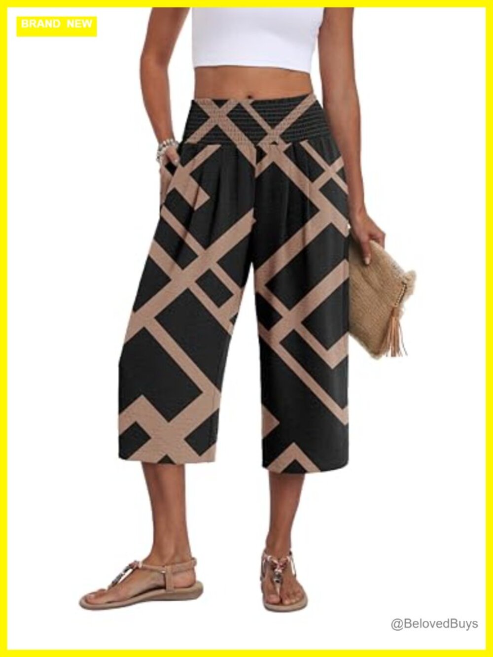 Wide Leg Capri Pants High Waisted Tummy Control Pull On Palazzo